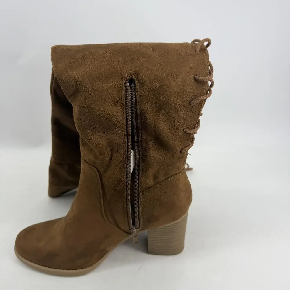Soda Over The Knee Riding Boots Womens 8.5 Chestnut Faux Suede Lace Up Aspire-S